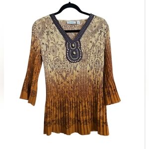 dressbarn Brown and Cream Tunic Top